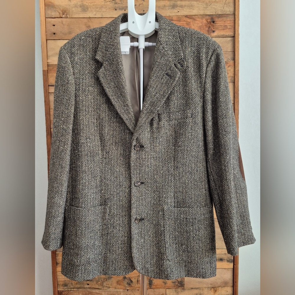 Gap VTG 90s Wool Blend Tweed Herringbone Sport Coat Blazer Mens 46R Suede Elbows